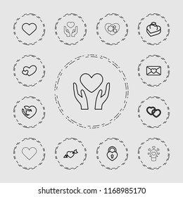 Valentine icon. collection of 13 valentine outline icons such as love letter, broken heart, heart. editable valentine icons for web and mobile.