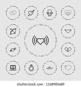 Valentine icon. collection of 13 valentine outline icons such as heart, broken heart, bow, ring. editable valentine icons for web and mobile.