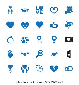 Valentine icon. collection of 25 valentine filled icons such as gift, heart, engagement rings, bulb heart, heart angel wings. editable valentine icons for web and mobile.