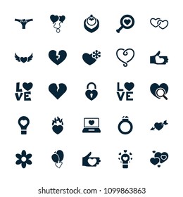 Valentine icon. collection of 25 valentine filled icons such as flower, heart search, broken heart, laptop with heart, love word. editable valentine icons for web and mobile.