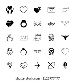 Valentine icon. collection of 25 valentine filled and outline icons such as bow, hearts, heart ribbon, ring, heart, gift. editable valentine icons for web and mobile.