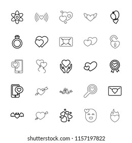 Valentine icon. collection of 25 valentine outline icons such as flower, hand with heart, hearts, love letter, heart ribbon, ring. editable valentine icons for web and mobile.