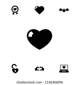 Valentine icon. collection of 7 valentine filled icons such as heart. editable valentine icons for web and mobile.