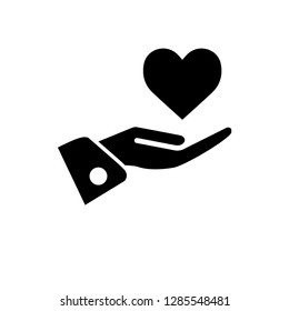 Valentine icon : Hand palm care love symbol vector.