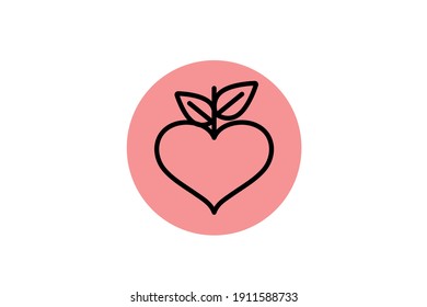 Valentine Icon Heart Fruit Outline Vector