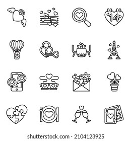 Valentine icon set 1. Happy valentine day with thin line style stroke vector.