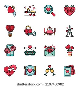 Valentine icon set 1. Happy valentine day with colorline style.