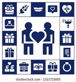valentine icon set. 17 filled valentine icons.  Collection Of - Gift, Ring, Present, Couple, Gift box, Bouquet, Love letter, Rose, Lips, Love, Heart