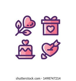Valentine Icon Set , Arrow Heart, Wedding Cake, Heart Flower, Box Gift , Vector Illustration