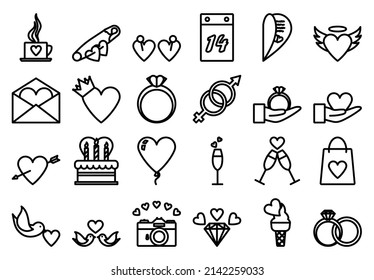 Valentine Icon Set. Bold outline design with editable stroke width. Vector Illustration.
