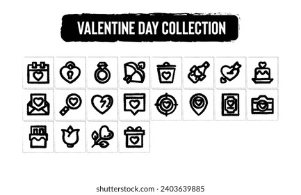 Valentine Icon Set, Brush Stroke Style.