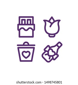 Valentine Icon Set , Chocolate, Flower, Champagne , Vector Illustration