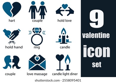 valentine icon set. Containing heart, couple, cupid, passion, love. online dating icons. Solid icon collection.