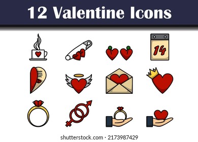 Valentine Icon Set. Editable Bold Outline With Color Fill Design. Vector Illustration.