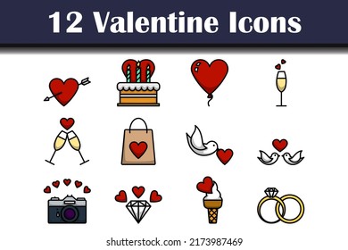 Valentinsymbol-Set. Bearbeitbare, fette Rahmenlinie mit Farbfülldesign. Vektorgrafik.