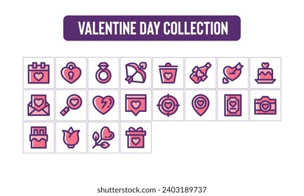 Conjunto de iconos de San Valentín, Estilo de esquema relleno.