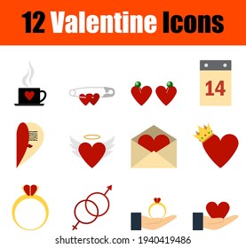 Valentine Icon Set. Flat Design. Fully editable vector illustration. Text expanded.