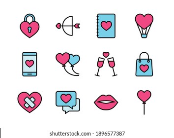 Valentine icon set. Happy valentine day with colorline style.