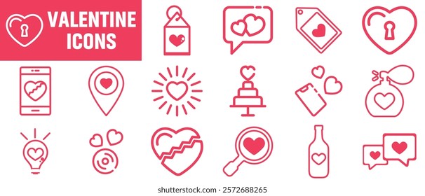 Valentine icon set. Happy valentine day related icon in white background. Valentine's Day Outline Illustration.