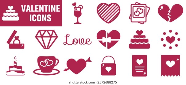 Valentine icon set. Happy valentine day related icon in white background. Valentine's Day Outline Illustration.