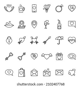 Valentine icon set. Happy valentines day outline icons