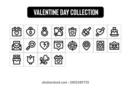 Valentine Icon Set, Outline Style.