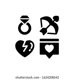 Valentine Icon Set With Ring, Cupid Bow, Broken Heart & Dating App , Vector Illustrations