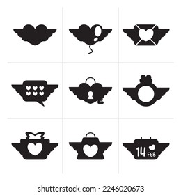 Valentine icon set, silhouettes. Valentines day sign and symbol of love