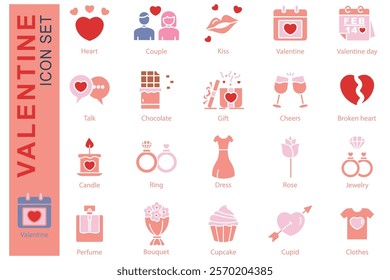 Valentine icon set. solid icon style. containing icon heart, gift, bouquet, and more. valentine day element vector illustration