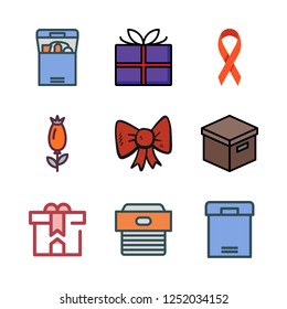 valentine icon set. vector set about gift, rose, ribbon and box icons set.