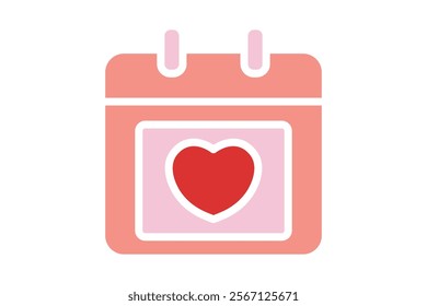 Valentine icon. solid icon style. calendar with heart. icon related to valentine. valentine day elements vector illustration