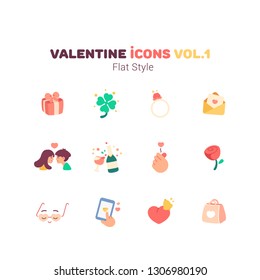 Valentine icons in flat style