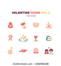 Valentine icons in flat style