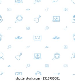 valentine icons pattern seamless white background. Included editable line heart key, love letter, heart with arrow, heart search, lovebirds icons. valentine icons for web and mobile.
