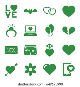 Valentine icons set. set of 16 valentine filled icons such as heart, flower, ring, broken heart, love letter