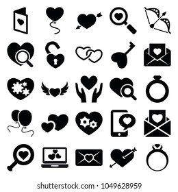 Valentine icons. set of 25 editable filled valentine icons such as heart with arrow, heart search, ring, love letter, love card