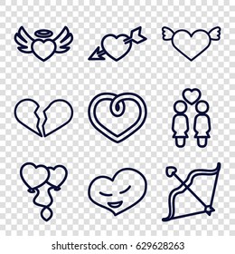 Valentine icons set. set of 9 valentine outline icons such as women couple, heart, heart angel wings