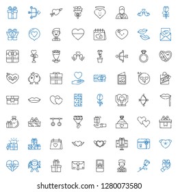 valentine icons set. Collection of valentine with gift, rose, groom, engagement ring, gifts, cupid, love, gift card, heart, wedding day. Editable and scalable valentine icons.
