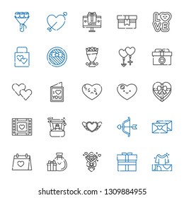 valentine icons set. Collection of valentine with gifts, gift, bouquet, wedding day, love letter, cupid, heart, ring, wedding video, broken heart. Editable and scalable valentine icons.