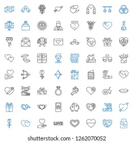 valentine icons set. Collection of valentine with wedding gift, gift, heart, love, hearts, rose, cupid, gifts, love birds, engagement ring. Editable and scalable valentine icons.