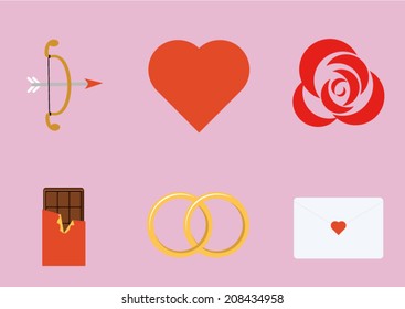 Valentine icons set ,Flat style with long shadows 