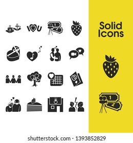Valentine icons set with gay couple, love song and date day elements. Set of valentine icons and calendar concept. Editable vector elements for logo app UI design.