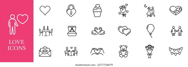 Valentine icons set. Happy valentine day related symbol collection. Vector illustration.