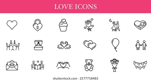 Valentine icons set. Happy valentine day related symbol collection. Vector illustration.