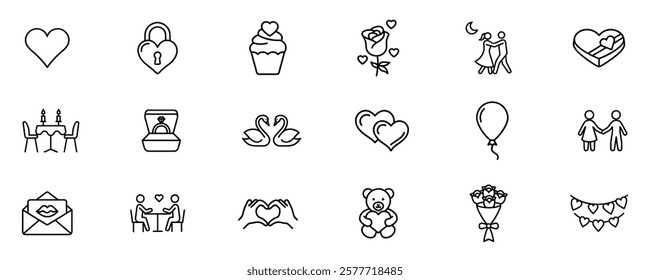 Valentine icons set. Happy valentine day related symbol collection. Vector illustration.