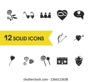 Valentine icons set with heart shaped glasses, evil heart and love message elements. Set of valentine icons and chatting concept. Editable vector elements for logo app UI design.