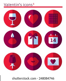 valentine icons. Vector flat folded icon set in circles.