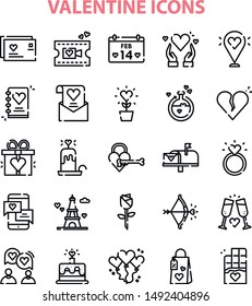 valentine iconset with outline black and white style