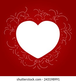 Valentine illustration card, decorative heart on red background