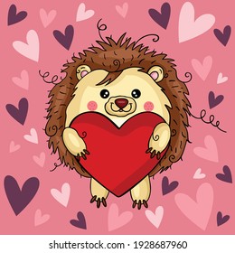 Valentine illustration with funny hedgehog
